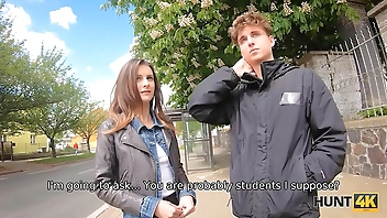 HUNT4K. Teen cuckold watches how his GF worships strangers dick