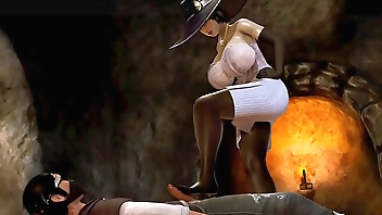 Sexy tall vampire Lady Dimitrescu footjob and titfuck