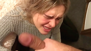 Submissive blonde's slut mouth totally USED. Then she drinks COFFEE with CUM! (Full Video)