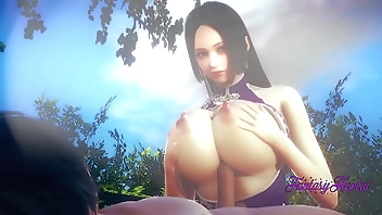 One Piece Hentai 3D - Boa Hancock rubbing tits, boobjob and cowgirl in the garden
