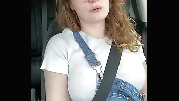 Nerdy Country Girl Rubs Herself in her Car