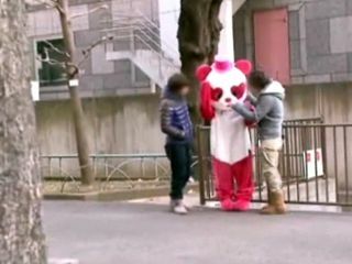 Japanese Mascot Girl Goes Wild with Double penetration