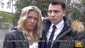 DEBT4k. A big debt is the reason why the girl gets fucked in the presence of the groom