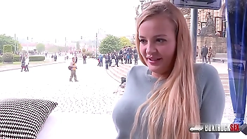 Slender blonde Candy Alexa first time fucking in public