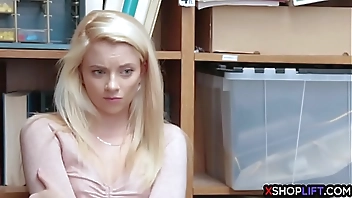 Blonde petite teen hard fucked by a mall cops fat cock