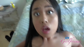 Vietnamese/Cambodian girl gives epic footjob rides cock and fucks it with her tits! Luna Mills POV