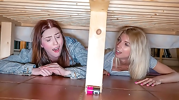 FAMSLUT.COM - Pervert Young Guy Fucks His Stepmom and Stepsis Stuck Under The Bed