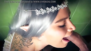 Elf on her knees sucks big cock to get magic potion from cum