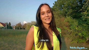 Public Agent Hot brunette criminal is taken into the woods for an outdoors fucking