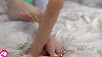 Horny Minx Footjob Dildo and Caresses Feet - Compilation