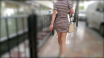 Hot Wife Walking In Tight Dress Wiggling Sexy Booty