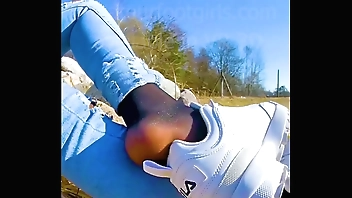 Shoeplay Dipping Girl slips out of her sweaty stinky Nylons sneakers Feet footfetish clip video foot toe