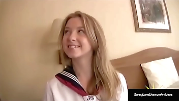 American Student Sunny Lane Gets Her Wet Pussy Noodled By Horny Asian!