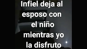 Unfaithful enjoying while her husband takes care of the