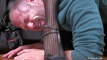 Redhead ebony pegging muscled man slave