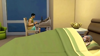 बेटा कंप्यूटर के सामने हस्तमैथुन करने के बाद सो रही माँ को चोदता है