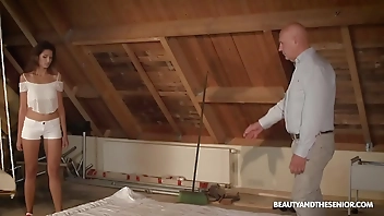 Babe Swings on Lucky Senior's Cock