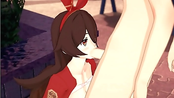 Genshin Impact - Amber gives a blowjob, cumshot to the face.