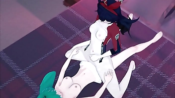 Genshin Impact - Amber gets fucked by a lesbian strapon.