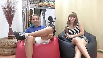 Beautiful blonde Maria tastes an ENORMOUS COCK while her husband watches it