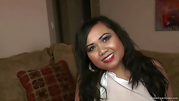 Chubby Asian amateur gets double stuffed by two men