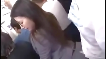 Japanese girl in suit getting fucked on the bus
