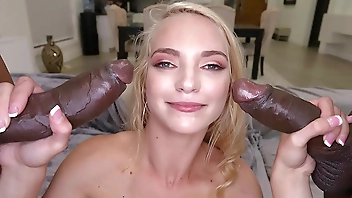 Cute teen sucks and fucks 2 black monster cocks