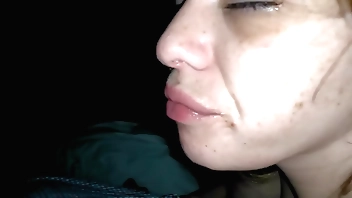 Prostitute eagerly sucks penis