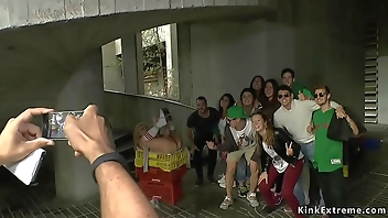 Blonde in strait jacket fucked outdoors