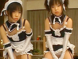 Meiri and Airi, two horny Hot Asian maids playing together .